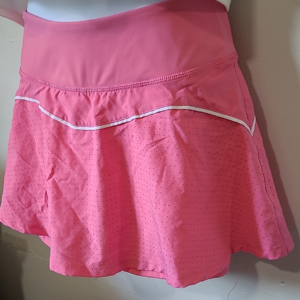 Mono B Coral Pink Perforated Skater Skort with White Piping